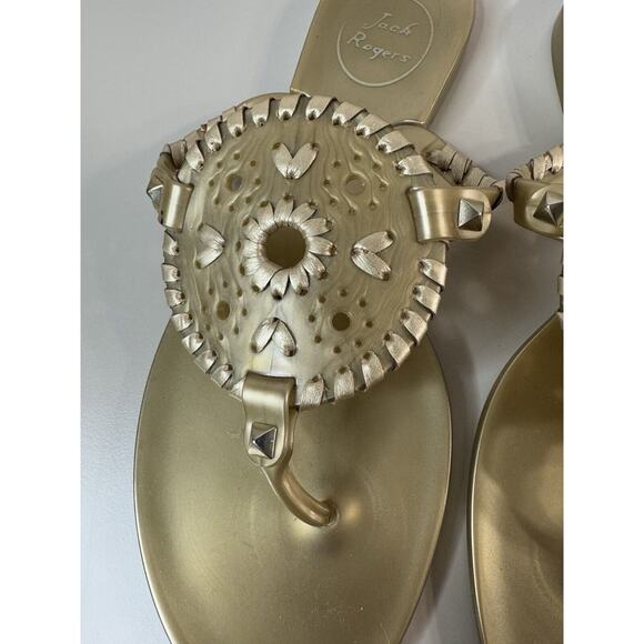 JACK ROGERS Womens Georgica Jelly Sandals 7 Gold Whip Stitch Summer Boho Preppy - Picture 2 of 13